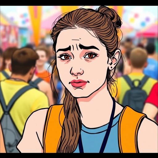 Девушка в затруднительном положении на фестивале